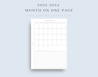2023-2024 Month On One Page Planner, A5 & Half Letter (Digital Download)