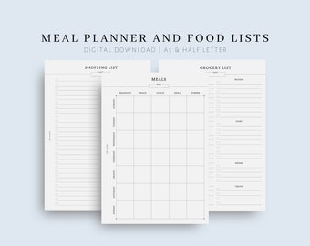 Weekly Meal Planner Printable, Minimalist Grocery List (Digital Download)