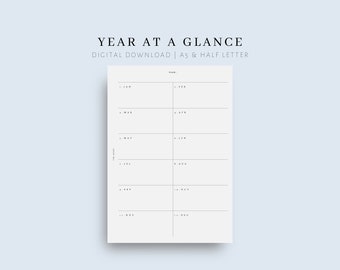 Yearly Planner, Undated Printable Overview, A5 Half Letter (Digital Download)