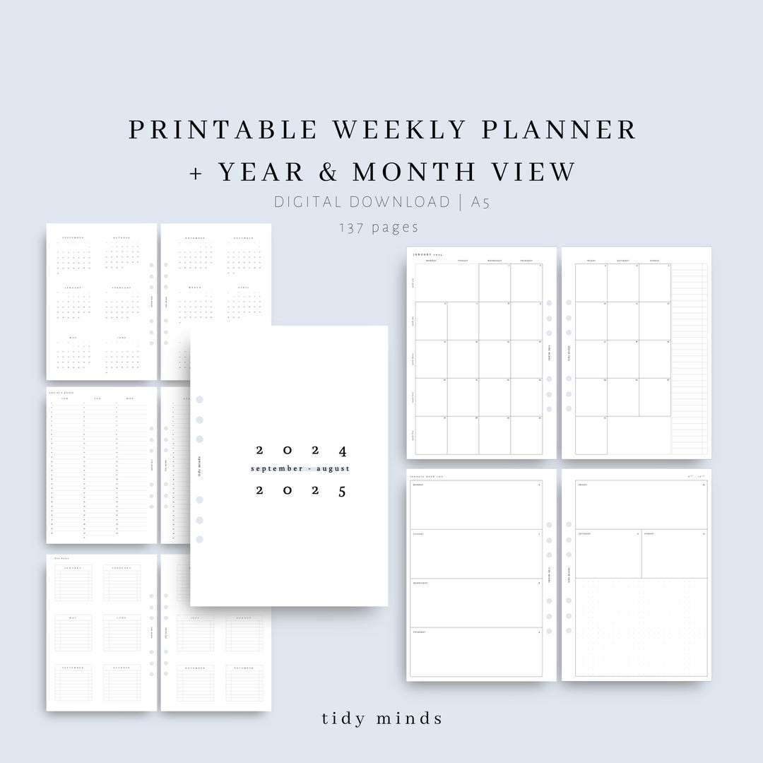 Printable Week and Month on Two Pages A5 Weekly Planner Printable ...