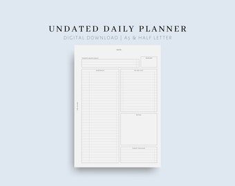 Daily Planner Printable, Undated A5 Half Letter, To-Do List (Digital Download)