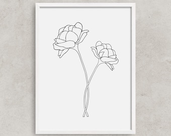Flower Art Print, Flower Illustration, Minimal Flower Print, Minimal, Black and White Wall Art, Printable Art, Home Decor, Digital Download