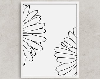 Minimal Flower Print, Flower Drawing, Flower Art, Black and White Artwork, Minimal Art Print, Printable Art, Home Decor, Digital Download