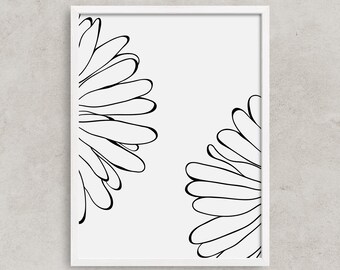 Minimal Flower Print, Flower Drawing, Flower Art, Black and White Artwork, Minimal Art Print, Printable Art, Home Decor, Digital Download