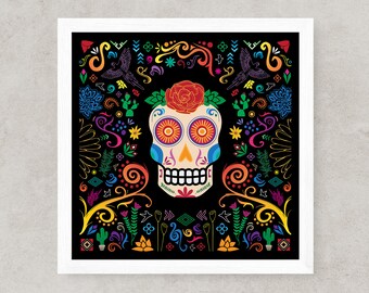 Dia de los Muertos Wall Art, Day of the Dead Print, Dia de los Muertos, Calaca, Calavera, Sugar Skull, Halloween, Halloween Art, Mexican Art