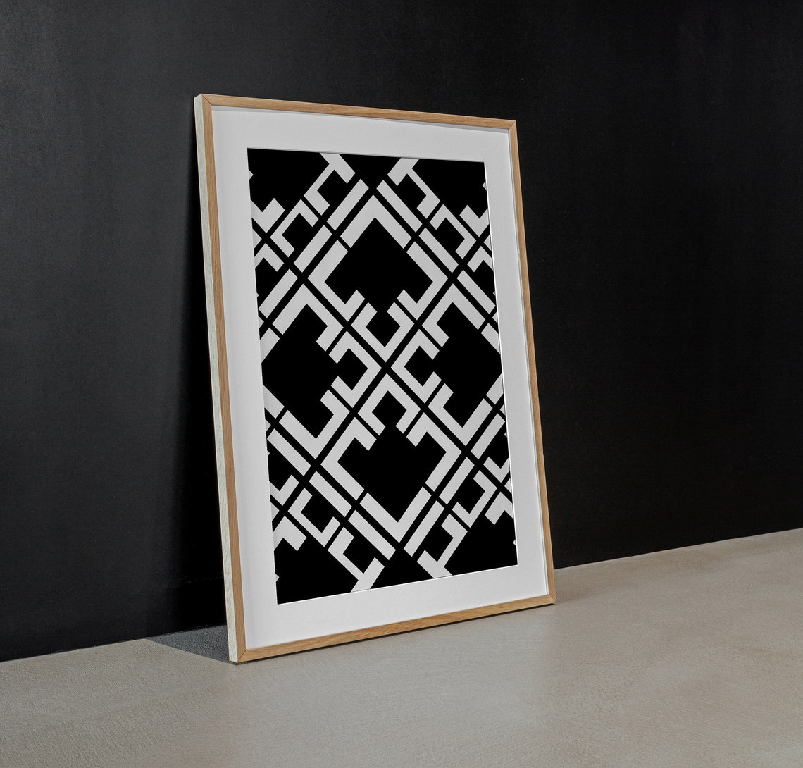 Black and White Geometric Art, Geometric Wall Art, Tile Art Print ...