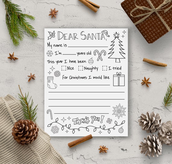 Dear Santa Printable Letter to Santa Christmas Coloring