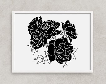 Minimal Flower Print, Floral Art Print, Flower Illustration, Minimal, Black and White Wall Art, Printable Art, Home Decor, Digital Download