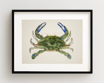 Crab Print, Vintage Crab Print, Crab Wall Art, Nautical Print, Horizontal