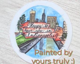 Indianapolis Indiana Skyline Sticker - HIGH QUALITY WATERPROOF Perfect Wedding Favor Christmas Stocking Stuffer