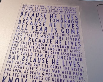Because He Lives Sticker - Waterproof Christian Faith Decal
