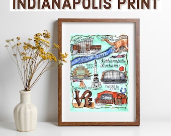 Indianapolis Indiana Art Print: Indy 500, Pacers & Colts Map Poster Artwork -