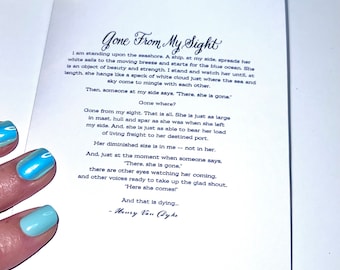Lutto - Poesia "Gone From My Sight" (Scomparso dalla mia vista) - Biglietto di condoglianze