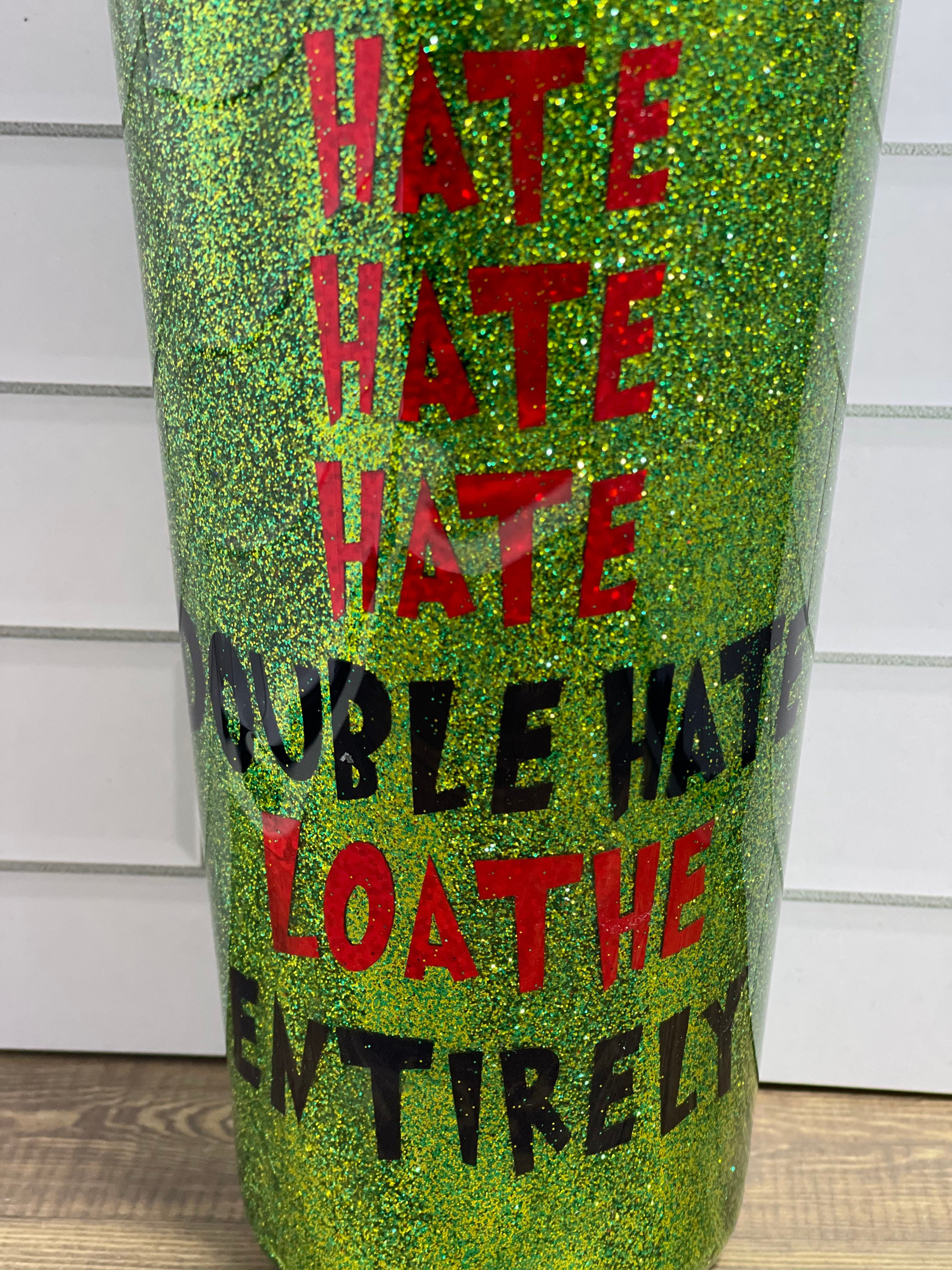 Custom 20 Oz Grinch Tumbler Drink Up Grinches Green Glitter Christmas Cup