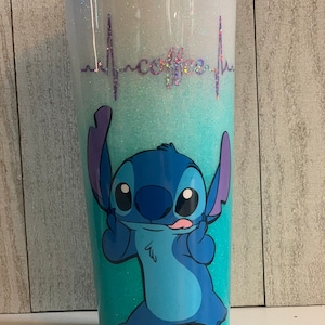 Stitch and Scrump Glitter Tumbler, Stitch Personalized Glitter Tumbler, Custom Glitter Cup