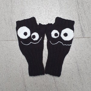 Handgestrickte lustige Armstulpen mit aufgenähtem Gesicht Stulpen Handschuhe fingerlos Handstulpe Pulswärmer