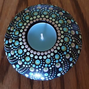 Tealight holder, spiritual gift, painted tealight holder, candle holder, turquoise candlestick, tealight holder, tealight garden,