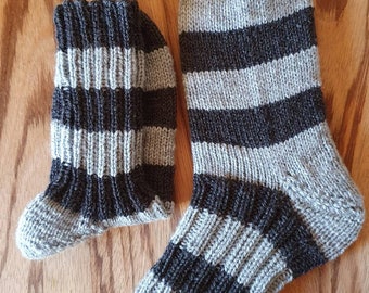 Dicke handgestrickte Stricksocken grau gestreift Socken Wintersocken Kuschelsocken für warme Füße Größe 36-47
