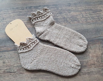 Handgestrickte Sneakersocken Stricksocken Sneakersocken Sommersocken Söckchen beige handgestrickte Socken kurze Socken Wollsocken Spitze