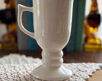 Vintage Buffalo China Pedestal Tea/Coffee Mugs, Solid White, Made in USA, Restaurant Ware, Coffee Bar, Collectible Mug