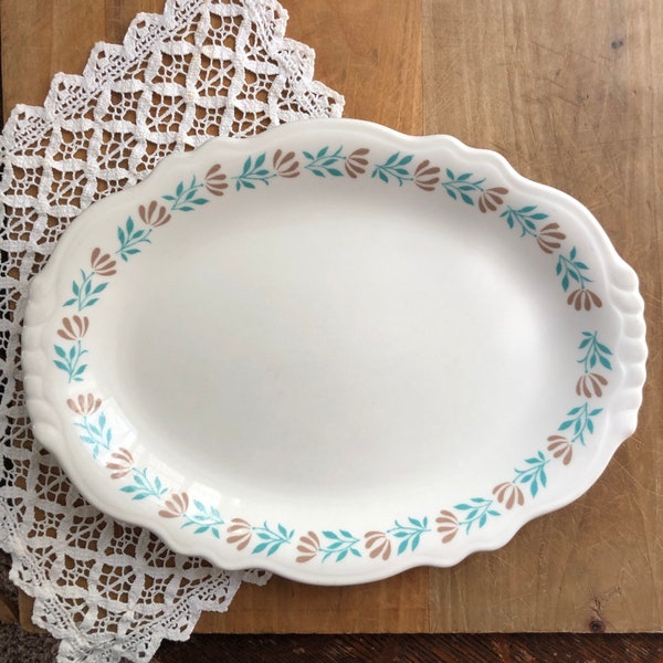 Vintage Homer Laughlin Best China Platter, Made in USA, Farmhouse Platter, Oval, Turquoise Taupe  Accent, Restaurant Ware, Antique Dishes
