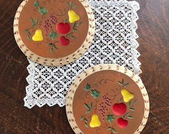 Pair of Vintage Devonware Chalkware Fruit Plaques, Hanging Chalkware Plaque, Made in Canada,