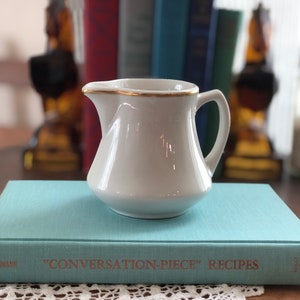 Vintage Mayer Creamer, Made in USA, Restaurant Ware Creamer, White with Gold Trim, Cafeware, Chunky Cafe Dishes, Syrup Pitcher, Coffee Bar