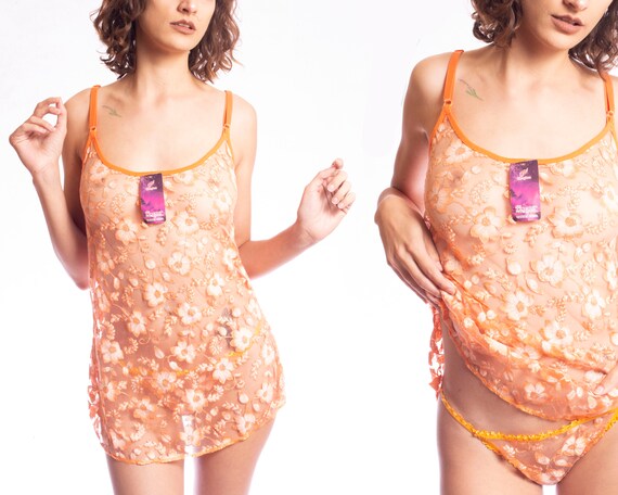 Y2K Deadstock Orange Glitter Floral Two Piece Thon
