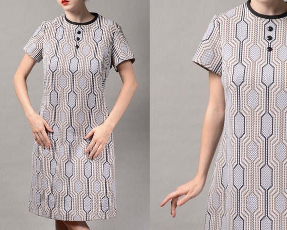 1960s Mod Gray Geometric Dress