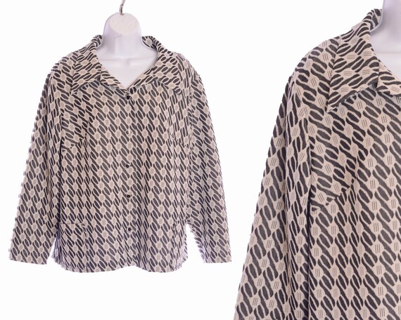 1970s Handmade Wool Overcoat Button Down Abstract