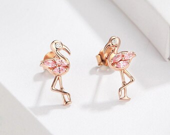 1Pair Womens Tropical Mini Flamingo Birds Earrings Ear Studs Holiday Party Gift