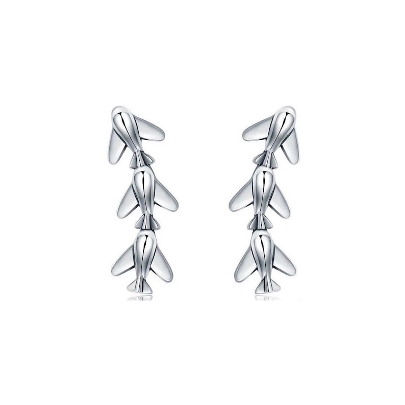 Silver Plane Ear Climber Earrings/ Jet-Setter/ Plane Ear image 0