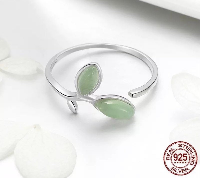 Pastel Green Leaf Ring/ Adjustable Boho Ring/ Minimalist Ring/ Etsy