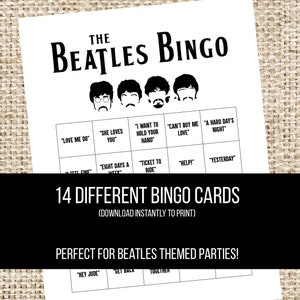 Beatles Bingo - títulos de músicas de seu álbum "1"! Perfeito para festas temáticas dos Beatles de todos os tipos!