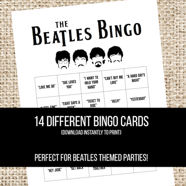 Beatles Bingo - Songtitel aus ihrem „1“ Album! Perfekt für Beatles Mottopartys aller Art!