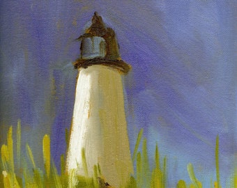 Lighthouse fine art print by artist Colleen Forde, Cape Cod, Edgartown Lighthouse, Ocean Oil Painting,  Landscape, Coastal Artwork