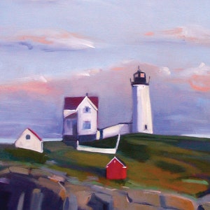 Maine lighthouse print, card, Nubble Lighthouse York, Ocean Oil Painting, Lighthouse Maine Landscape, Coastal Artwork fine art print