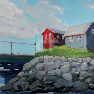 Fishing Spot Wells Harbor, Wells Maine, Abstract Landscape, Maine Art, Print, Painting, Fishing Village, Maine Seascape, Coastal Maine