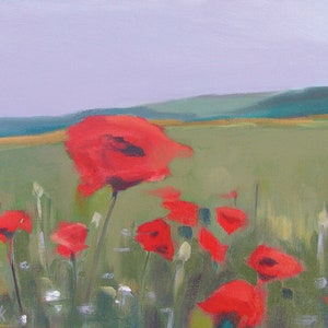 Meadow Poppies, Floral Abstract Landscape, Maine Art, Art Print, Oil Painting, Maine Landscape, Coastal Maine, Landscape Art, Flowers