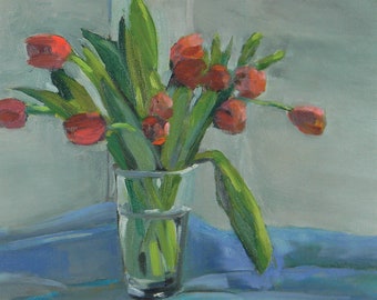 Tulips, Floral Print, Abstract Still Life, Maine Art, Art Print, Painting, Flowers, Still Life, Red Tulips, Floral Still Life