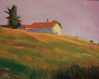 Maine barn painting, landscape art print, art cards,  Maine Art, Print, Oil Painting, Barn House, Maine Landscape, Coastal Maine