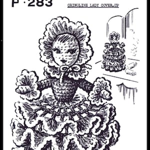 Somente entrega digital em PDF! Crinolina crochê menina papel higiênico boneca capa padrão # P-283 design ordem de correio brinquedo cópia carta a4