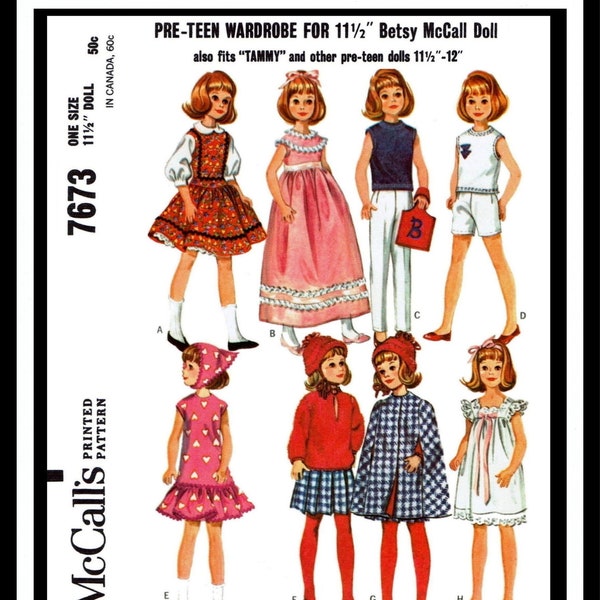 McCall's 7673 Pattern Doll Betsy Tammy 11 1/2" Pré-adolescent Couture et tricot LETTRE
