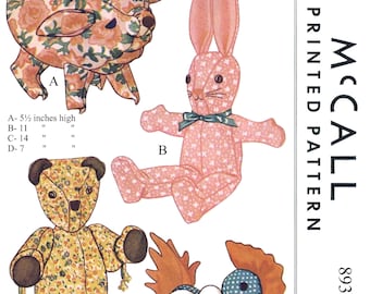 LETTER 893 McCall Pattern Stuffed Animal Bear Bunny Hen / Chick Pig Craft Toy 50s  Pdf Digital Delivery