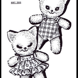 PDF Digital Delivery Only! CAT Kitty Kitten TWINS Mail Order Design # 2198 Terry Cloth Fabric Sewing Pattern Stuffed Animal Toy Letter