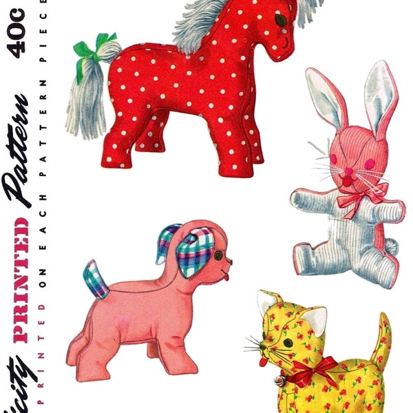 Letter PDF Digital Delivery Simplicity # 4915 BABY Craft Toy Stuffed Animal Rabbit Cat Dog Horse Fabric Sewing Pattern 7.5-9" Pdf COPY