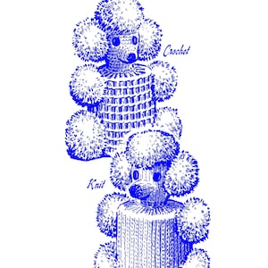 May include: A vintage craft pattern for a poodle cover-up. The pattern includes instructions for both crocheting and knitting a poodle cover-up. The pattern is numbered 5223.