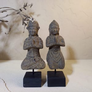Handmade Balinese Praying Statue Set: Zen Altar Decor
