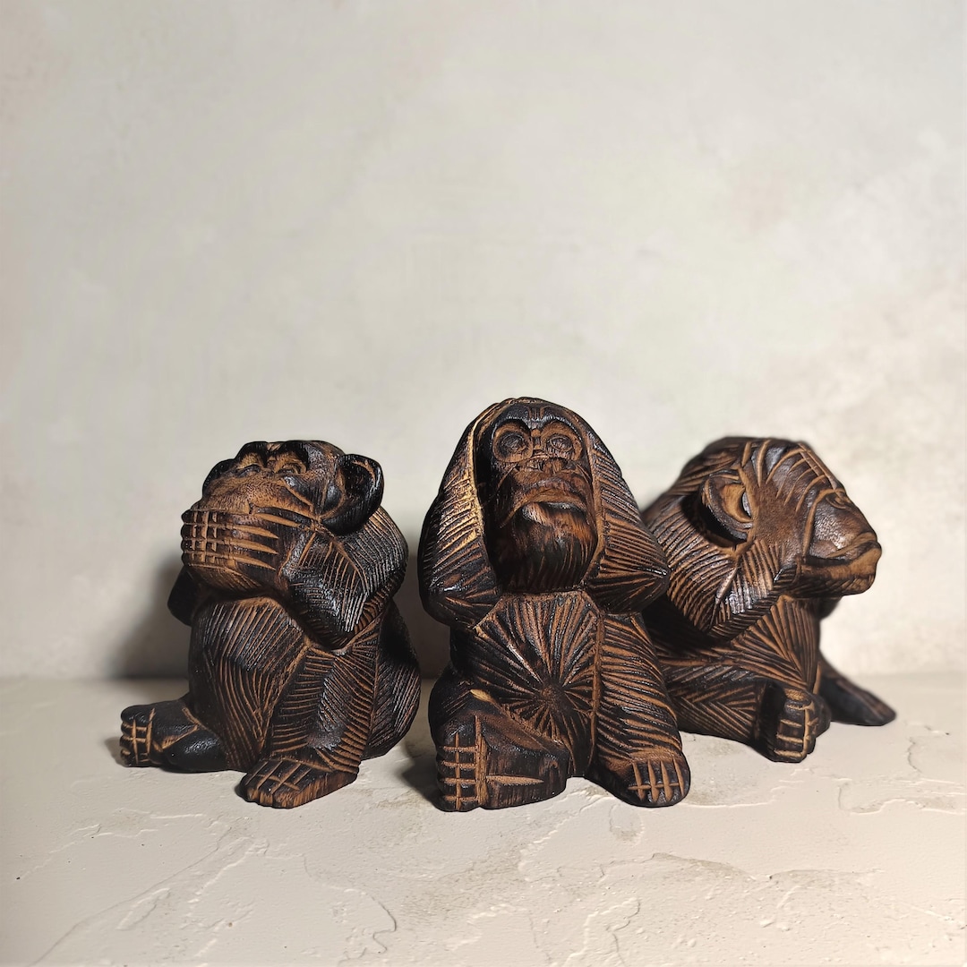 Rustic Monkeys Hand-carved Wooden Monkey Trio – See No Evil, Rustic Home Decor - Etsy