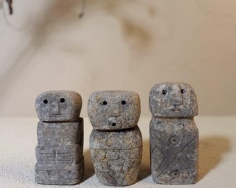 Hand Carved Stone Totem Set: Sumba Island Sculpture, Indonesian Art